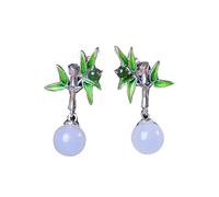 S925 Silver with Natural White Jade Bamboo Leaf Ear Studs Earrings for Women Yoga Genuine 1