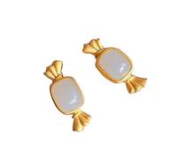 S925 Silver with Natural White Jade Candy Ear Stud Earrings for Women Yoga Genuine