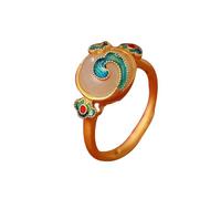 S925 Silver with Natural White Jade Cloisonné Auspicious Cloud Ruyi Ring (Opening Adjustable) for Women Genuine