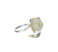 S925 Silver with Natural White Jade Lotus Flower Ring 1