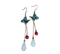 S925 Silver with Natural White Jade Magnolia Flower Butterfly Enamel Earrings for Women Yoga Genuine