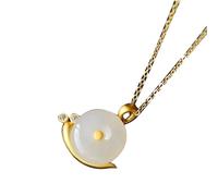 S925 Silver with Natural White Jade Snail Necklace Pendant (Free Chain) for Women Genuine