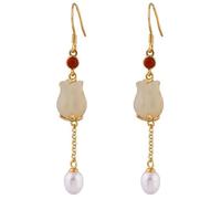 S925 Silver with Natural White Jade Tulip Earrings for Women Yoga Genuine 1