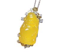 S925 Silver with Natural Yellow Chalcedony God of Fortune Pendant Necklace (with chain)