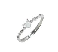 S925 Solid Sterling Silver Heart Color Zircon Cocktail Opening Ring For Women Grils Party Jewelry