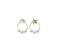 S925 Starfish Shell Earrings Asymmetric Ring Beads Synthetic Pearl en, 925