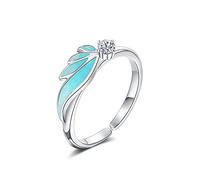 S925 Sterling Blue Feather Ring Fine Fashion Opening Adjustable Zircon Ring Wedding Enagement Anniversary Ring Jewelry Gifts for Women,