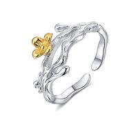S925 Sterling Little Yellow Flower Ring Fashion Opening Adjustable Tree Crown Ring Wedding Enagement Anniversary Ring Jewelry Gifts for Women