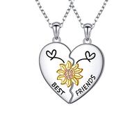 S925 Sterling Silver Best Friends Necklaces Matching Heart Friendship Necklaces for 2 BFF Gifts Jewelry Set, Sterling Silver, Cubic Zirconia