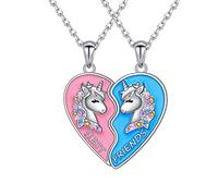 S925 Sterling Silver Best Friends Necklaces Matching Heart Friendship Necklaces for 2 BFF Gifts Jewelry Set, Sterling Silver, Cubic Zirconia