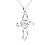 S925 Sterling Silver Celtic Love Knot Cross Pendant Necklace for Women, Delicate Openwork Heart Choker Collarbone Chain, Elegant Gift