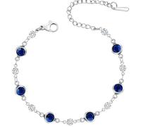 S925 sterling silver Chain White Gold Bracelet for Women with Blue Cubic Zirconia | Round Stone Pendant | Elegant Jewelry Gift for Birthday, Anniversary, Wedding, Valentine's Day, Cocktail Party