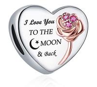 S925 Sterling Silver Charms Fit for Pandora Charms Bracelet I Love You to the Moon and Back Bead Charm Gifts for Woman 2