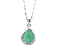 S925 Sterling Silver Chrysoprase Necklace Women's Vintage Pendant Clavicle Chain