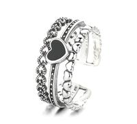 S925 Sterling Silver Exaggerated Ring Women's Retro Old Wide Version Love Ancient Style Ring-silver-Adjustable opening
