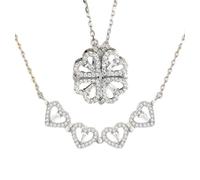 S925 Sterling Silver Four-leaf Clover Necklace for Women, Foldable Two-piece Ladies Clavicle Chain Pendant