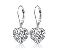 S925 Sterling Silver Heart Drop Dangle Studs Filigree Earrings Jewelry Birthday Gifts for Women Girlfriend, Sterling Silver, Cubic Zirconia