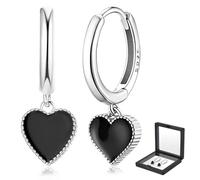 S925 Sterling Silver Heart Earrings, Women Girls Small Love Heart Earrings, Black Heart Hoop Earrings, Women Girls Heart Drop Earrings