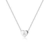 S925 Sterling Silver Heart Initial Necklace - White Gold 14K Gold Plated Silver Heart Initial Necklace for Women Girls Kids, Dainty Letter Tiny Alphabet Initial Necklace for Women Teens Girls Child