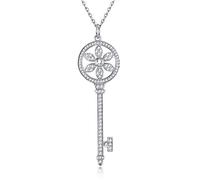 S925 Sterling Silver High-Grade Non-Allergic Jewelry Exquisite Key Shape Full Diamond Pendant Necklace