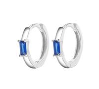 S925 Sterling Silver Huggie Hoop Earrings Blue Sapphire, Green Emerald Clear Crystal Genuine Real Silver S925 hallmark for Birthday Mother's Day (Blue)