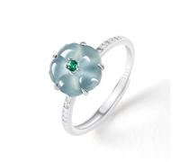 S925 Sterling Silver Inlaid Natural Jade Rings For Women Blue Eternity Ring Peach Blossom Shape Gemstone Ring