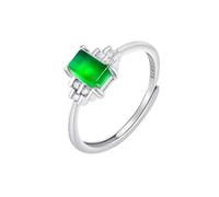 S925 Sterling Silver Inlaid Square Jade Ring for Women Natural Green Emerald Cut Gemstone Ring Womens Wedding Band