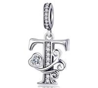 S925 Sterling Silver Letter Charm Fit for Pandora Charms Bracelet Alphabet Initial Dangle Charms Jewelry Gifts for Women T