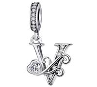 S925 Sterling Silver Letter Charm Fit for Pandora Charms Bracelet Alphabet Initial Dangle Charms Jewelry Gifts for Women V