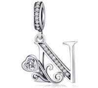 S925 Sterling Silver Letter Charm Fit for Pandora Charms Bracelet Alphabet Initial Dangle Charms Jewelry Gifts for Women N