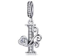 S925 Sterling Silver Letter Charm Fit for Pandora Charms Bracelet Alphabet Initial Dangle Charms Jewelry Gifts for Women I