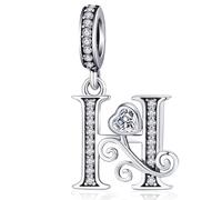 S925 Sterling Silver Letter Charm Fit for Pandora Charms Bracelet Alphabet Initial Dangle Charms Jewelry Gifts for Women H