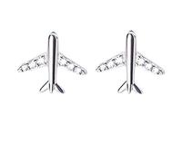S925 Sterling Silver Little Airplane Rhinestone Plane Stud Earrings