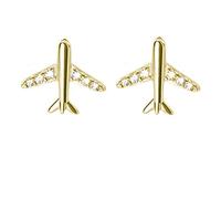 S925 Sterling Silver Little Airplane Rhinestone Plane Stud Earrings
