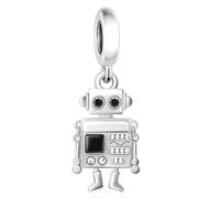 S925 Sterling Silver Mechanic Robot Charms, The Couple Robot Dangle Charm Suitable for Pandora Bracelet Jewelry Valentine's Day Gift (Black Robot Charm 4358)