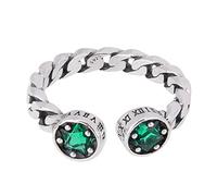 S925 Sterling Silver Men's Roman Numeral Ring, Gothic Vintage Open Adjustable Green Zircon Ring,Silver,7