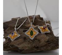 S925 sterling silver natural garnet diopside tanzanite colored gemstone necklace female four-pointed star pendant