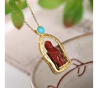 S925 Sterling Silver Necklace Women's Gold-Plated Agate Southern Red Pendant Buddha Classic Simple Palace National Wind Fashion Exquisite Gift, LJBLEUSK