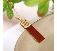 S925 Sterling Silver Necklace Women's Gold Plated Southern Red Agate Pendant Classic Simple Palace National Wind Fashion Exquisite Gift, LJBLEUSK
