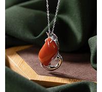 S925 Sterling Silver Necklace Women's Gold Plated Southern Red Agate Pendant Classic Simple Palace National Wind Fashion Exquisite Gift, LJBLEUSK