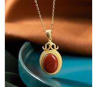 S925 Sterling Silver Necklace Women's Gold Plated Southern Red Agate Pendant Classic Simple Palace National Wind Fashion Exquisite Gift, LJBLEUSK