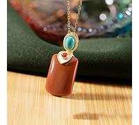 S925 Sterling Silver Necklace Women's Gold Plated Southern Red Agate Turquoise Pendant Classic Simple Palace National Wind Fashion Exquisite Gift, LJBLEUSK