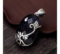 S925 Sterling Silver Necklace Women's Matte Lotus Embedded Blue Sandstone Pendant Classic Simple Palace National Wind Fashion Exquisite Gift, LJBLEUSK