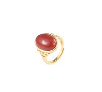 S925 Sterling Silver Plated Ring Golden Red Agate Oval Ring Simple and Versatile Ring for Women Gold, OZZKI, Gold