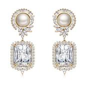 S925 Sterling Silver Post Emerald Green Pink Crystal Drop Pendle Earrings for Women Wedding Bridal Crystal Emerald Cut Cubic Zirconia Pendle Earrings, breit, Copper, Cubic Zirconia