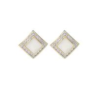 S925 Sterling Silver Post Natural Shell Geometric Square Stud Earrings for Women, Gold Tone 1.9 * 1.9cm Minimalist Everyday Elegance Jewelry