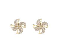 S925 Sterling Silver Post Rotating Love Windmill Stud Earrings for Women, 18K Gold Plated Micro-Set Cubic Zirconia Heart Earrings, Tiny 0.8cm Minimalist Design