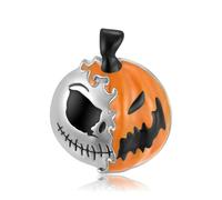 S925 Sterling Silver Pumpkin Skull Pendant Charm Bead, Halloween Theme, for Pandora Bracelet