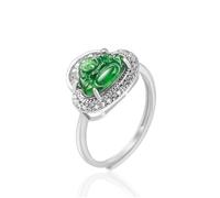 S925 Sterling Silver Ring Natural Green Amitabha Buddha Jade Ring for Women Lucky Gemstone Eternity Ring Promise Ring