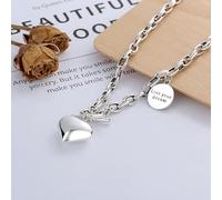 S925 sterling silver round plate English pendant splicing three-dimensional love ot buckle clavicle chain necklace